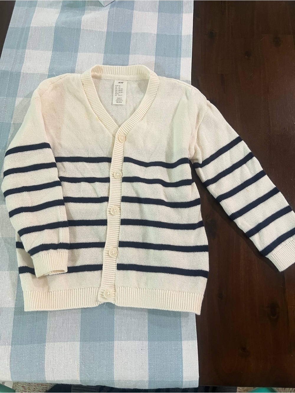 H&M Cream Cardigan with Navy Stripes - Kids